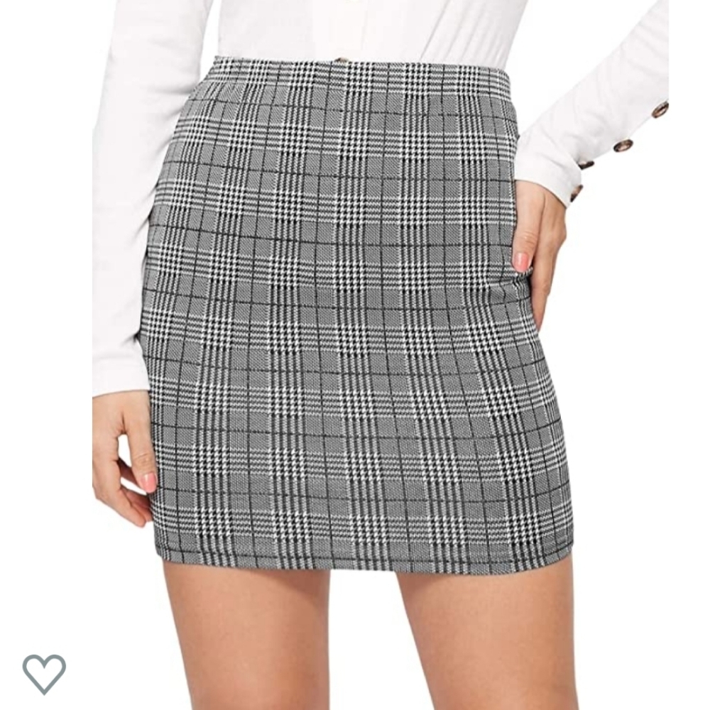 SHEIN Grey Plaid Bodycon Pencil Mini Skirt Size XS